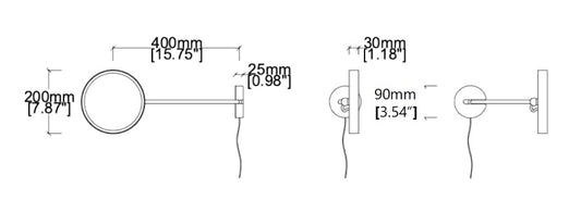Set of 5 Bespoke Wall-Attached Magnifying Loupa™ Mirrors Front Illumination 1 Arm (200 x 30mm)