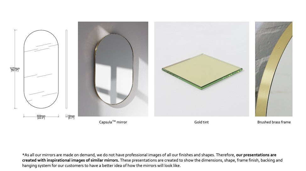 Bespoke Capsula™ mirror Gold Tint Brushed Brass (1270 x 559 x 18mm)