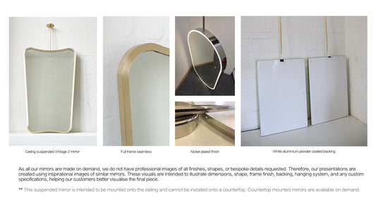 Bespoke Ceiling Suspended Vintage 2 Mirror No Illumination Minimalist Frame Nickel-Plated Finish Full Frame – Seamless  1 Arm (1067 x 660 x 30mm)