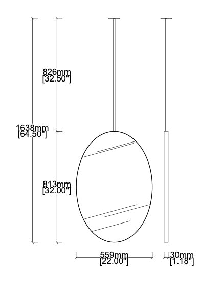Set of 2 Bespoke Ceiling Suspended Ovalis No Illumination Minimalist Frame Polished Stainless Steel Finish 1 arm (813 x 559 x 30mm)