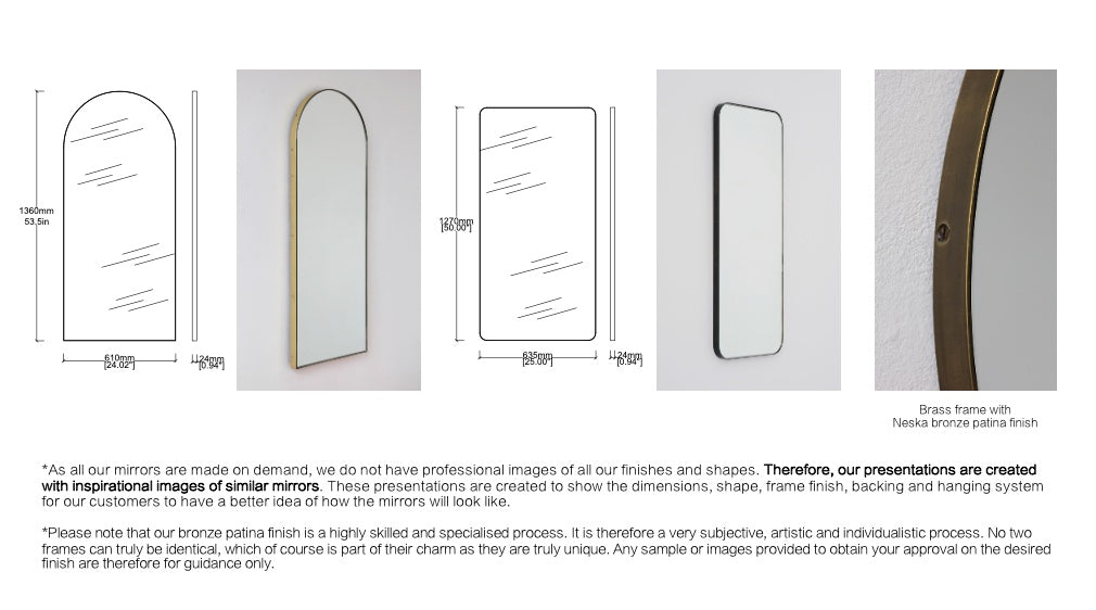 Set of 2 Bespoke Mirrors: Arcus™ (1360 x 610 x 24mm) - Quadris™ (1270 x 635 x 24mm)