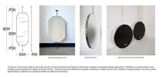Bespoke Floor-To-Ceiling Octagonal™ Mirror Swivel Option No Illumination Minimalist Frame Polished Stainless Steel Finish 1 Arm  1 Leg (1676 X 610 X 30mm)