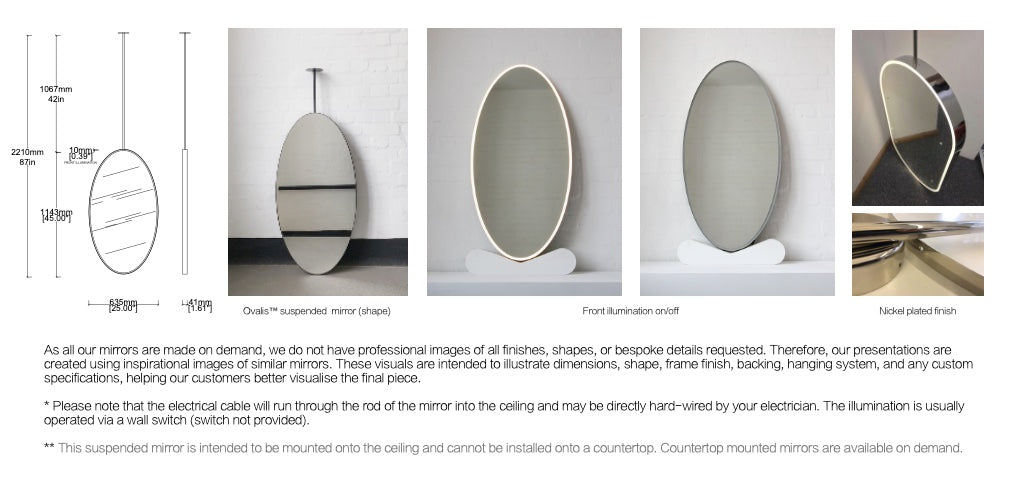 Bespoke Ceiling Suspended Ovalis Front Illumination Minimalist Frame Nickel-Plated Finish 1 Arm (1143 X 635 X 41mm)