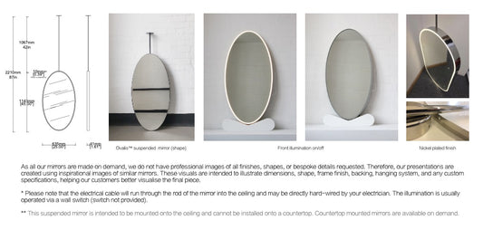 Bespoke Ceiling Suspended Ovalis Front Illumination Minimalist Frame Nickel-Plated Finish 1 Arm (1143 X 635 X 41mm)