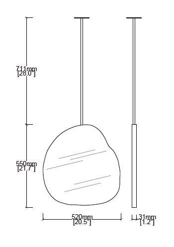 Set of 2 Bespoke Suspended Ergon™ Organic Mirror Brushed Brass Frame 1 Rod (550 x 520 x 30mm)