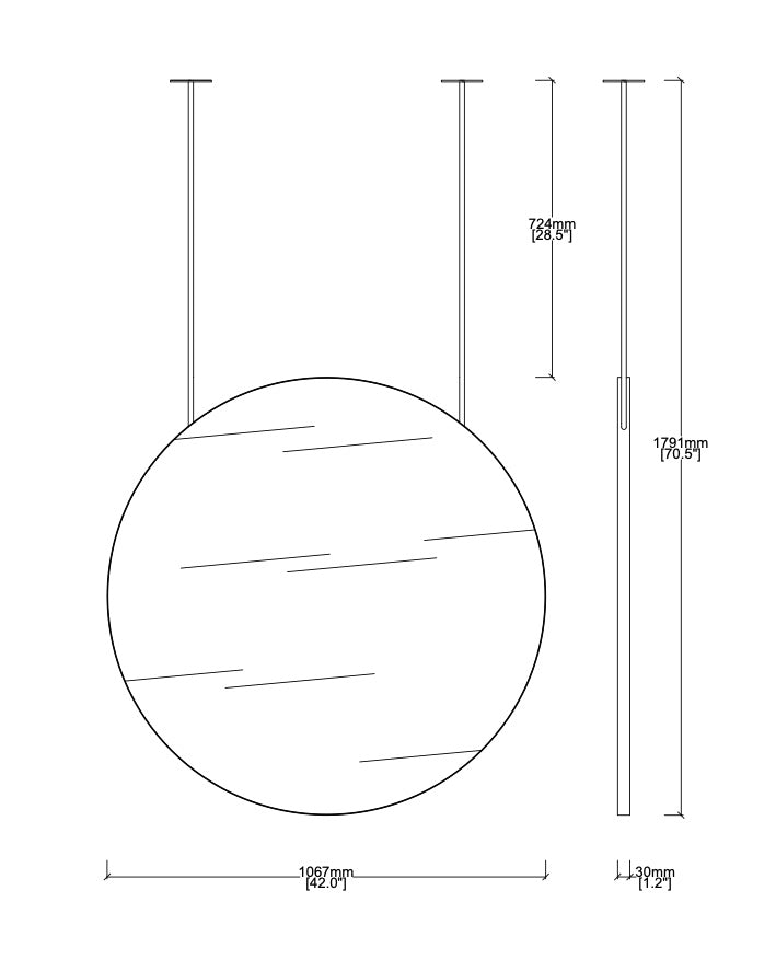 Bespoke Suspended Orbis™ Mirror Polished Brass Frame Double-Sided 2 Rods (1067 x 30mm)