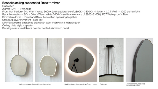 Bespoke ceiling suspended Roca™ mirror minimalist frame blackened stainless steel finish  (813x610x41mm)