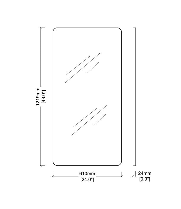 Set of 2 Bespoke Quadris™ Wall Hanging Mirrors Polished Stainless Steel Finish Round Corners (1219 x 610 x 24mm)