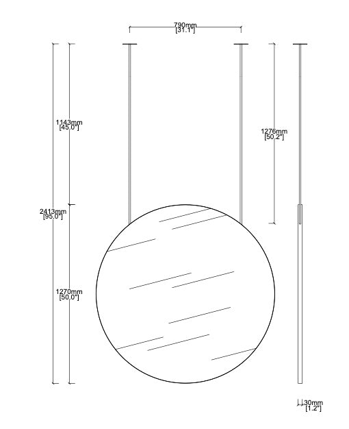 Bespoke Ceiling Suspended Orbis™ Mirror Brass Bronze Patina Finish 2 Arms (1270 x 30mm)