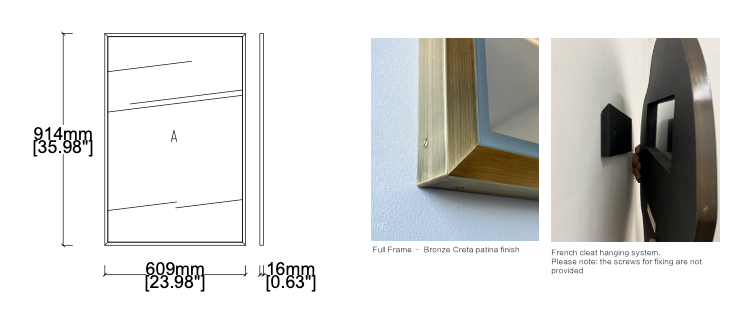 2 Bespoke Mirrors- Wall hanging Quadris Full Frame (914 x 609 x 16mm) - Bespoke shaped mirror panel (863 x 533 x 13mm)