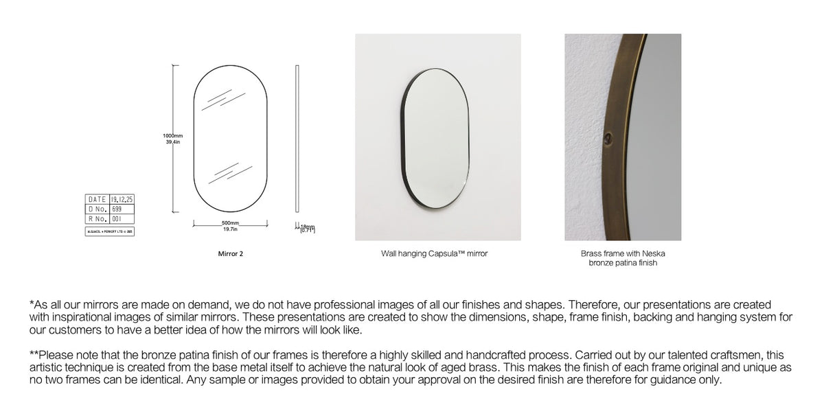 Set of 3 Bespoke Mirrors: 1 x Suspended Quadris™ and 2 x Wall Hanging Capsula™ Mirrors