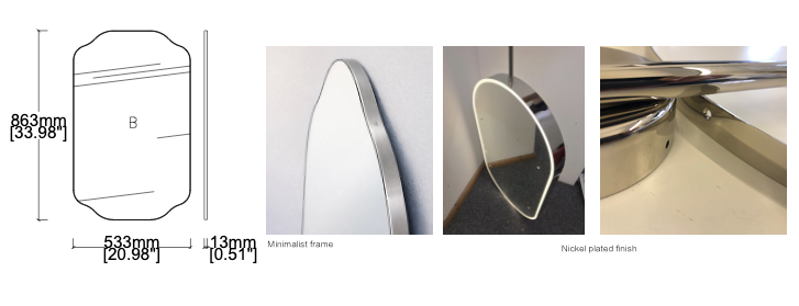 2 Bespoke Mirrors- Wall hanging Quadris Full Frame (914 x 609 x 16mm) - Bespoke shaped mirror panel (863 x 533 x 13mm)