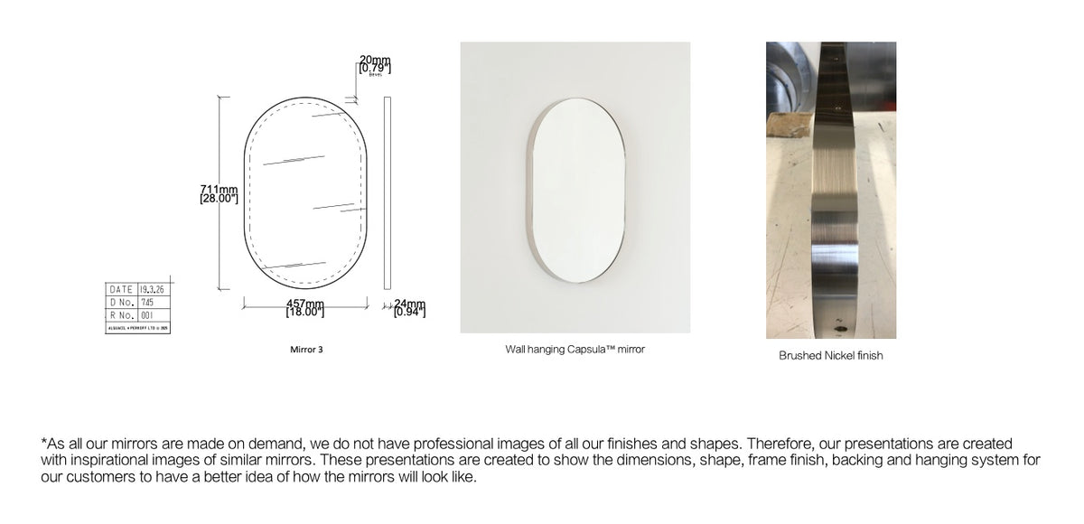 Set of 3 Bespoke Mirrors: 1 x Suspended Quadris™ and 2 x Wall Hanging Capsula™ Mirrors