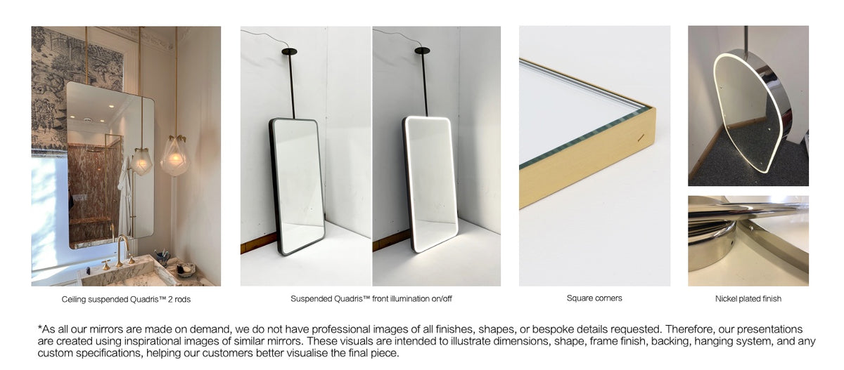 Set of 2 Bespoke Suspended Mirrors Quadris™ Shape Nickel Plated Finish
