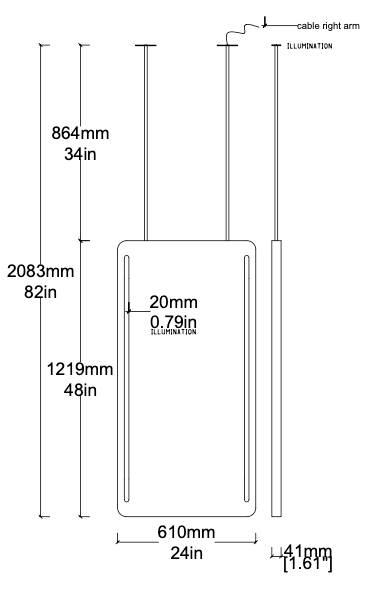 Bespoke ceiling suspended Quadris™ mirror Minimalist frame brushed nickel plated finish (1219 x 610 x 41mm)