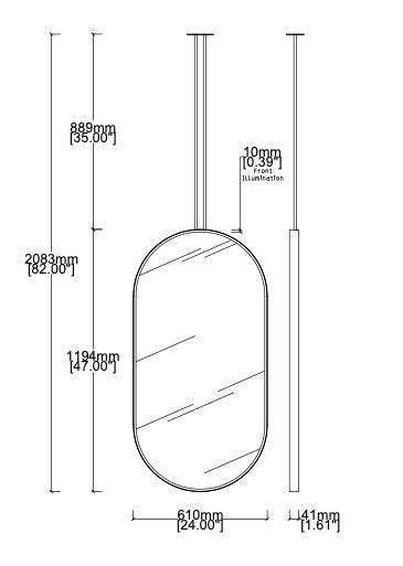 Bespoke Ceiling Suspended Capsula Front Illumination Dimmable Driver Minimalist Frame Nickel-Plated Finish 2 Arms – Twin Rods (1194 X 610 X 41mm)
