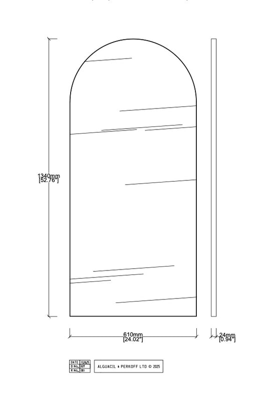 Bespoke Wall Hanging Arcus™ Mirror No Illumination Minimalist Frame Matte Black Finish (RAL 9005) (1340 x 610 x 24mm)