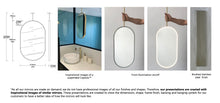 Set of 2 Bespoke Ceiling Suspended Capsula™ Mirrors Front Illumination Minimalist Frame Brushed Stainless Steel Frame Finish and Cacking 1 Arm (965 x 610 x 41mm)