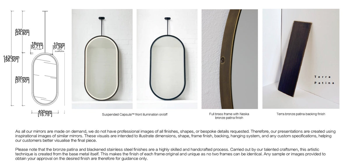Set of 2 Bespoke Ceiling Suspended Capsula Front Illumination Dali Driver Brass Frame with Neska Bronze Patina Finish  Full Frame – Seamless (800 x 400 x 41mm) 1 Arm
