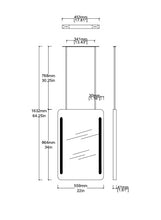 Bespoke Ceiling Suspended Quadris™ Mirror Special Front Illumination 2 Light Strips Minimalist Frame Blackened Stainless Steel Finish 2 Arms (864 x 559 x 41mm)