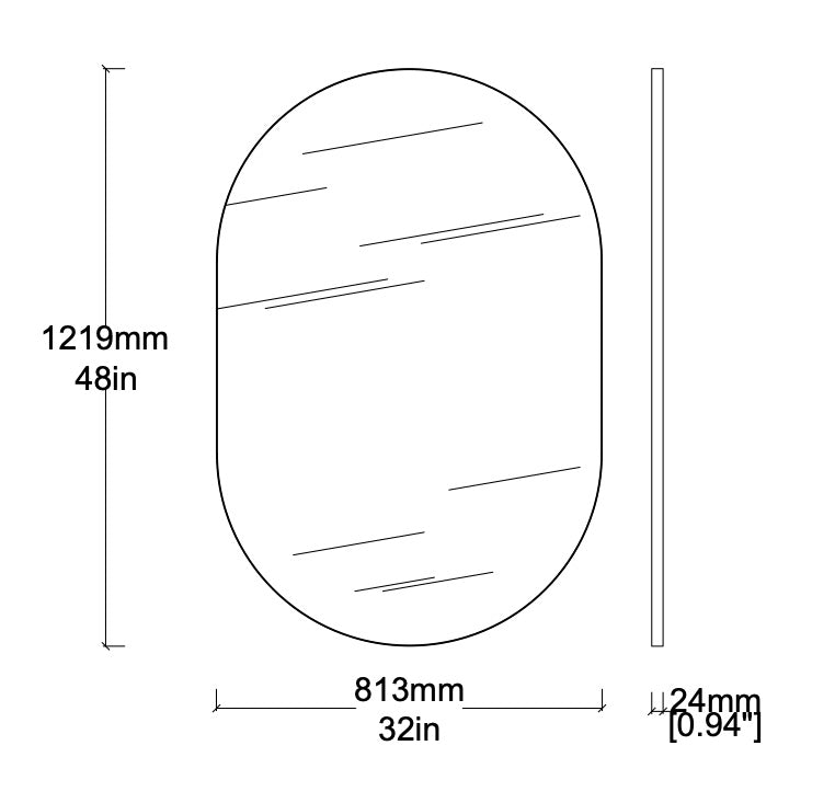 Bespoke Wall Hanging Capsula™ Mirror No Illumination Minimalist Frame Matte Black Finish Mirror (1219 X 813 X 24mm)
