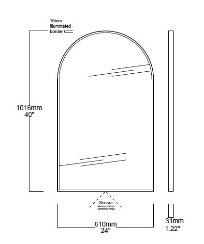 Bespoke Arcus™ Mirror Polished Brass Frame (unlacquered)  Front Illumination On/off Sensor (1016 x 610 x 31mm)