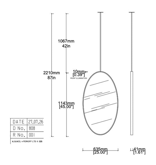 Bespoke Ceiling Suspended Ovalis Front Illumination Minimalist Frame Nickel-Plated Finish 1 Arm (1143 X 635 X 41mm)