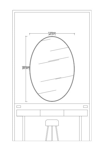 Bespoke Wall Hanging Ovalis™ Mirror Front Illumination Minimalist Fame Brushed Brass Finish (1600 x 1100 x 31mm)