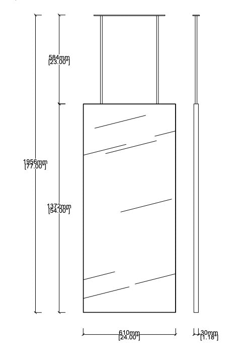 Bespoke Ceiling Suspended Quadris™ Mirror Minimalist Frame Brushed Brass Finish (1372 x 610 x 30mm)