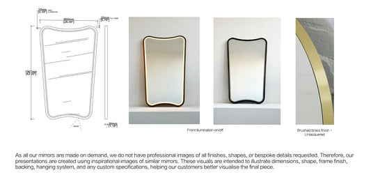 Set of 2 Bespoke Wall Hanging Vintage Series 2 Front Illumination Full Frame Brushed Brass Finish – Unlacquered  (1067 x 660 x 41mm)