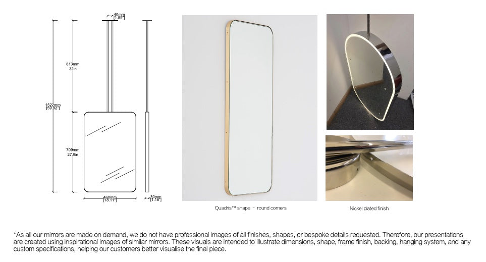 Set of 2 Bespoke Counter to Ceiling Quadris™ Mirror Minimalist Frame Nickel Plated Finish (709 x 460 x 30mm)