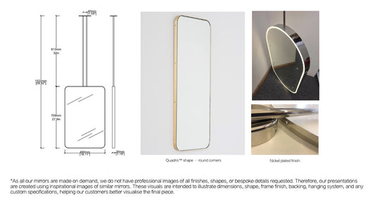 Set of 2 Bespoke Counter to Ceiling Quadris™ Mirror Minimalist Frame Nickel Plated Finish (709 x 460 x 30mm)