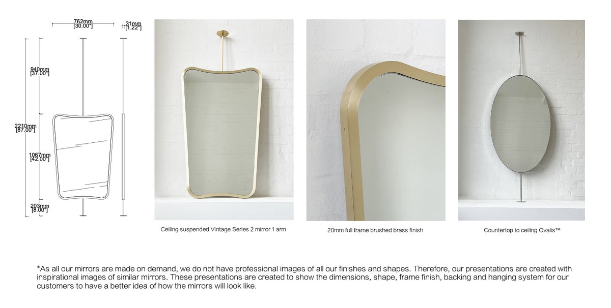 Bespoke Countertop to Ceiling Vintage Series 2 Mirror No Illumination Full Frame Brushed Brass Finish 1 Arm – 1 leg Bottom Rod Adjustable (1067 x 762 x 30mm)
