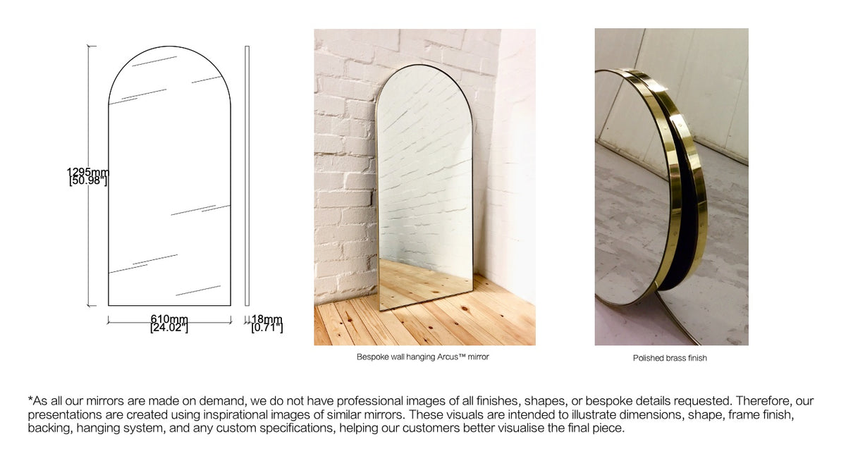 Bespoke wall hanging Arcus Minimalist frame polished brass finish (1295 x 610 x 18mm)