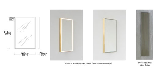 Set of 3 Bespoke Quadris™ Mirrors Polished Stainless Steel Frame Front Illumination (711 x 460 x 31mm)