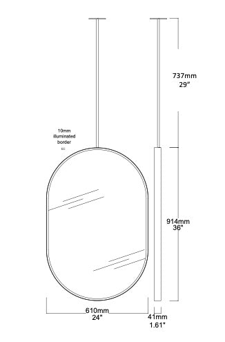 Set of 2 Bespoke Suspended Capsula™ Mirror Brushed Brass Frame 1 Rod Front Illumination (914 x 610 x 41mm)