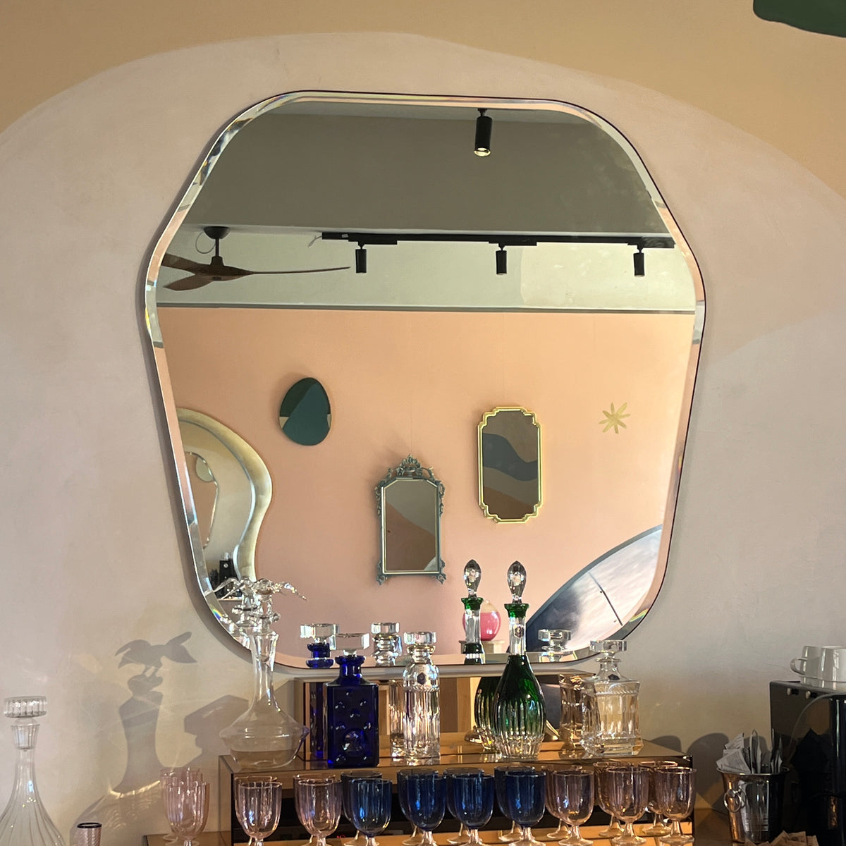 Gaudia™ Retro Style Overmantel Hexagonal Bevelled Mirror with Bronze Patina Frame