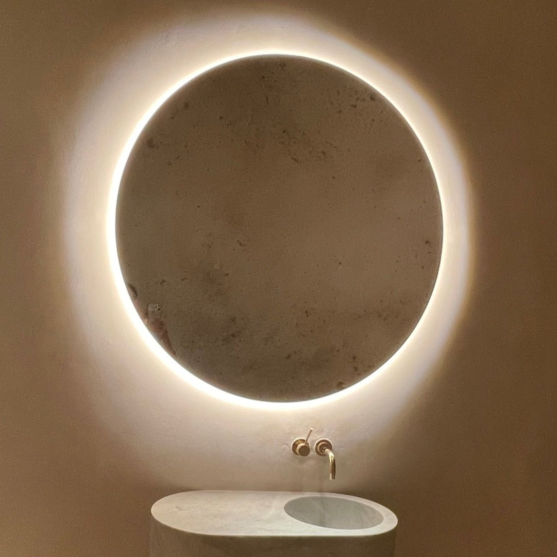 Orbis™ Illuminated Contemporary Round Mirror with a Brass Frame