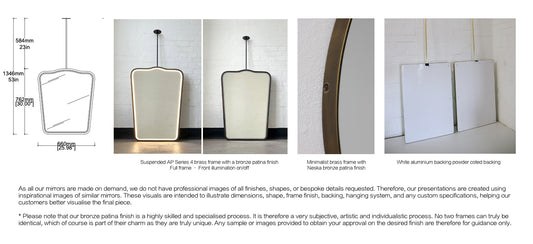Set of 2 Bespoke Ceiling Suspended Vintage Series 4 Mirror Front Illumination Full frame – Seamless Brass with Creta Bronze Patina Finish 1 arm (762 x 660 x 41mm)