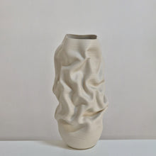 White Crumpled Form Ceramic Vessel, Unique Sculpture