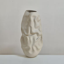 White Crumpled Form Ceramic Vessel, Unique Sculpture