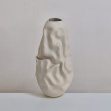 White Crumpled Form Ceramic Vessel, Unique Sculpture