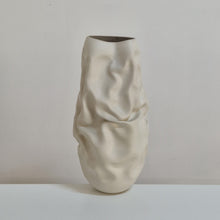 No. 163 White Crumpled Form Vessel, Unique Ceramic Sculpture