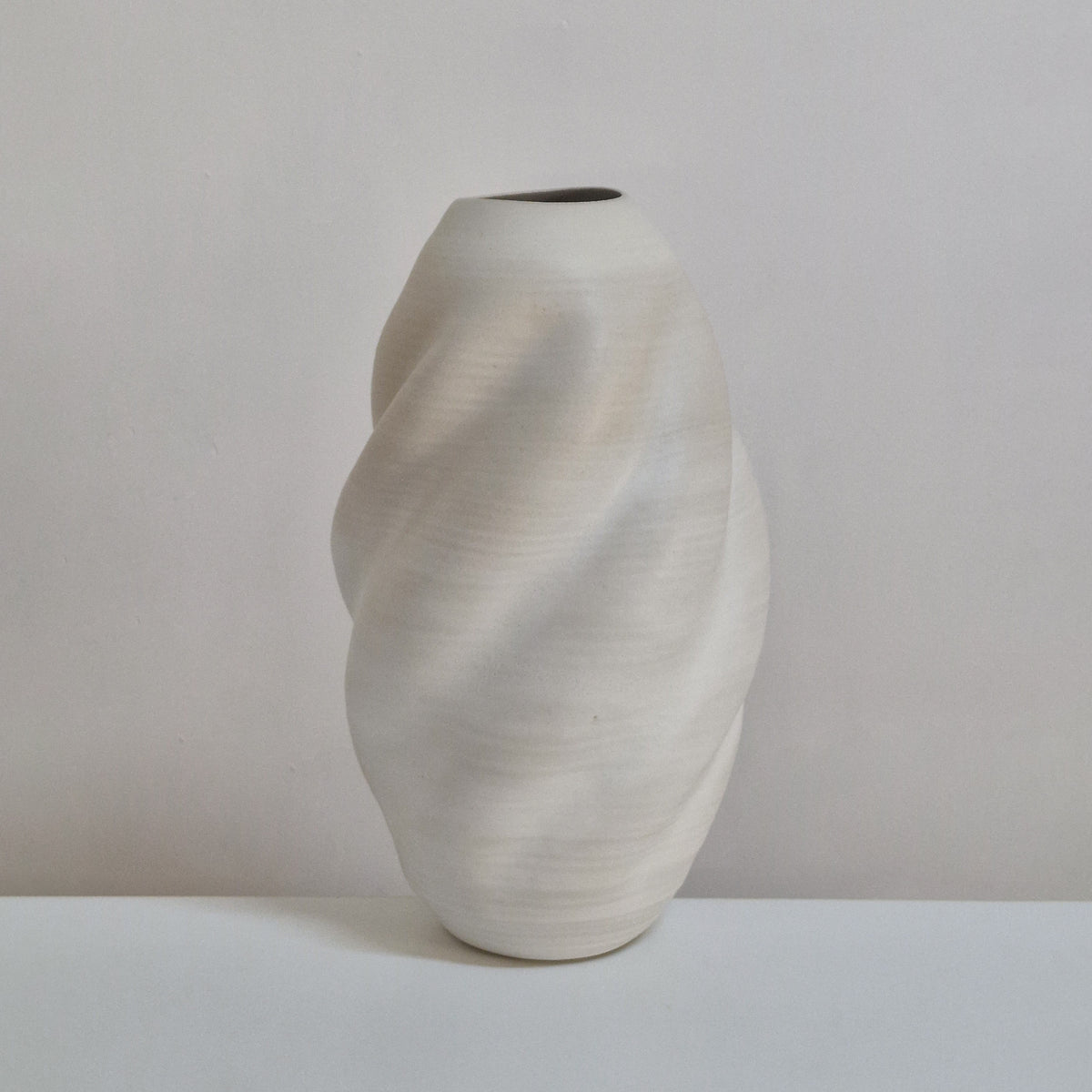 Tall Wave White Form Vessel, Unique Ceramic Sculpture