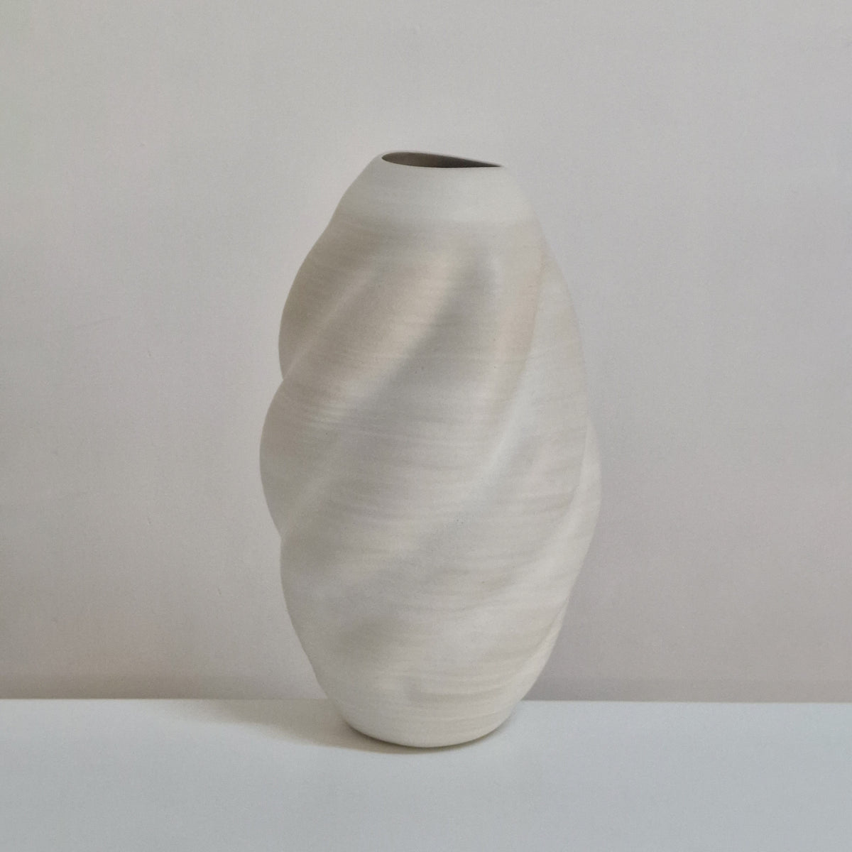 Tall Wave White Form Vessel, Unique Ceramic Sculpture