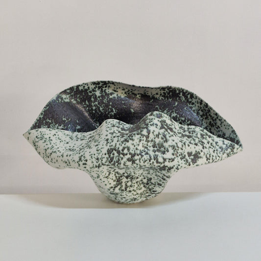 Wide Undulating Form with a Speckled Glaze, Ceramic Sculpture Vessel