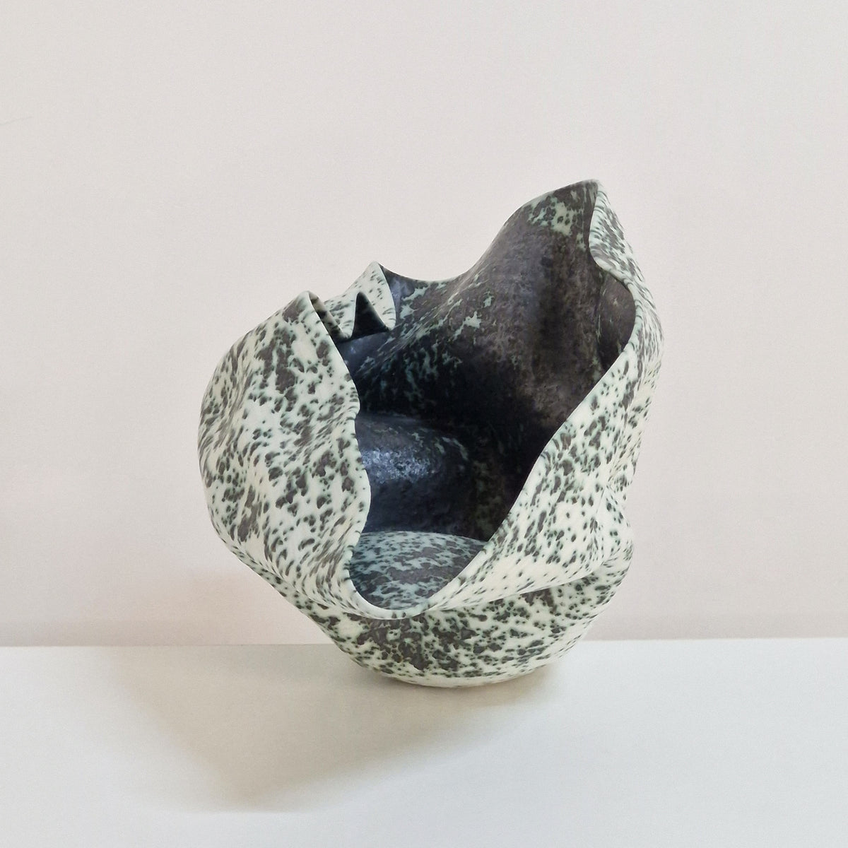 Wide Undulating Form with a Speckled Glaze, Ceramic Sculpture Vessel