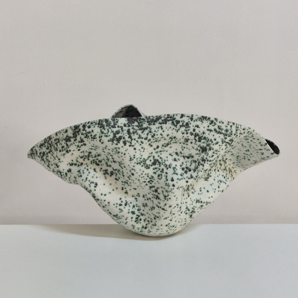 Wide Undulating Form with a Speckled Glaze, Ceramic Sculpture Vessel