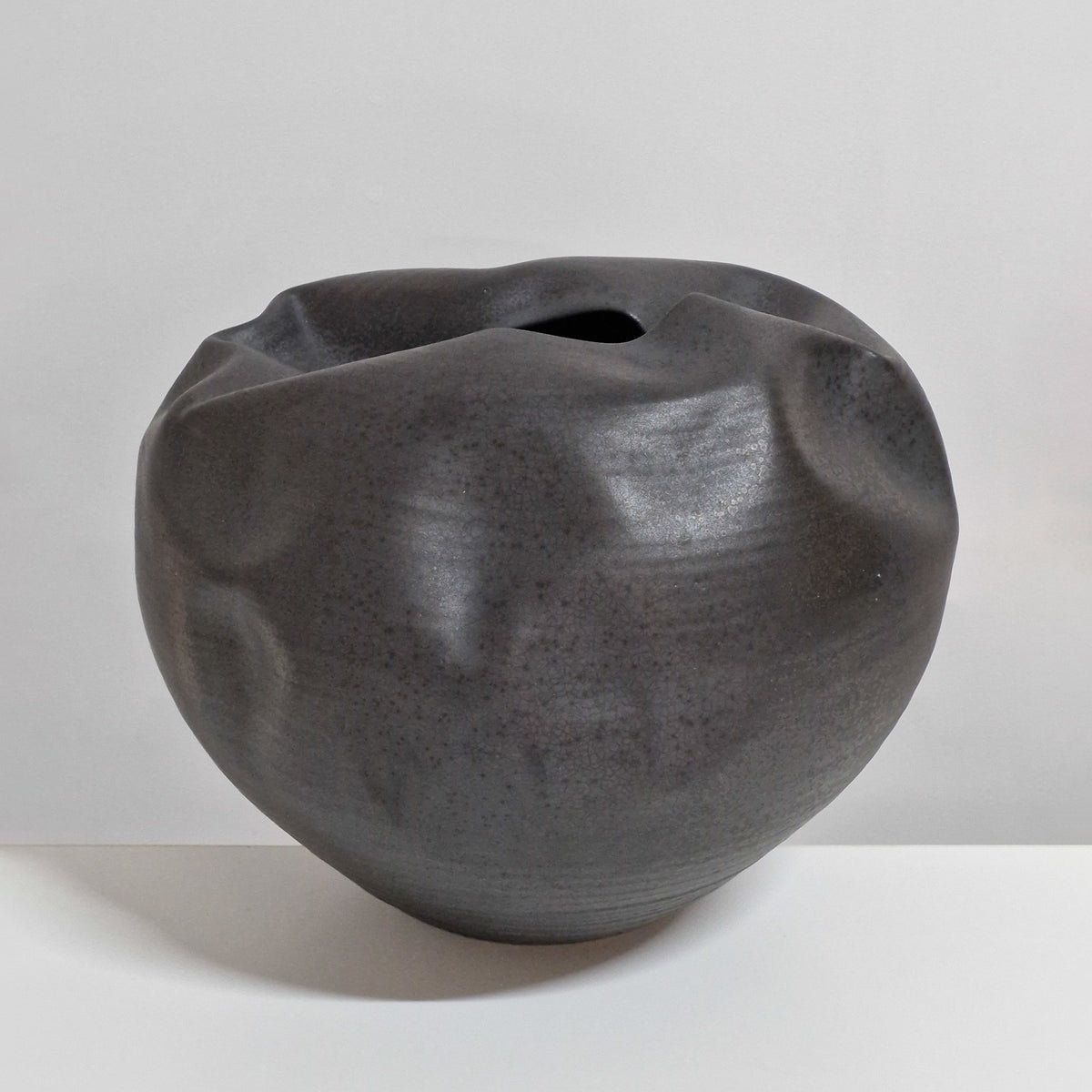 Breathing In Enclosed Black Form, Unique Ceramic Sculpture Vessel