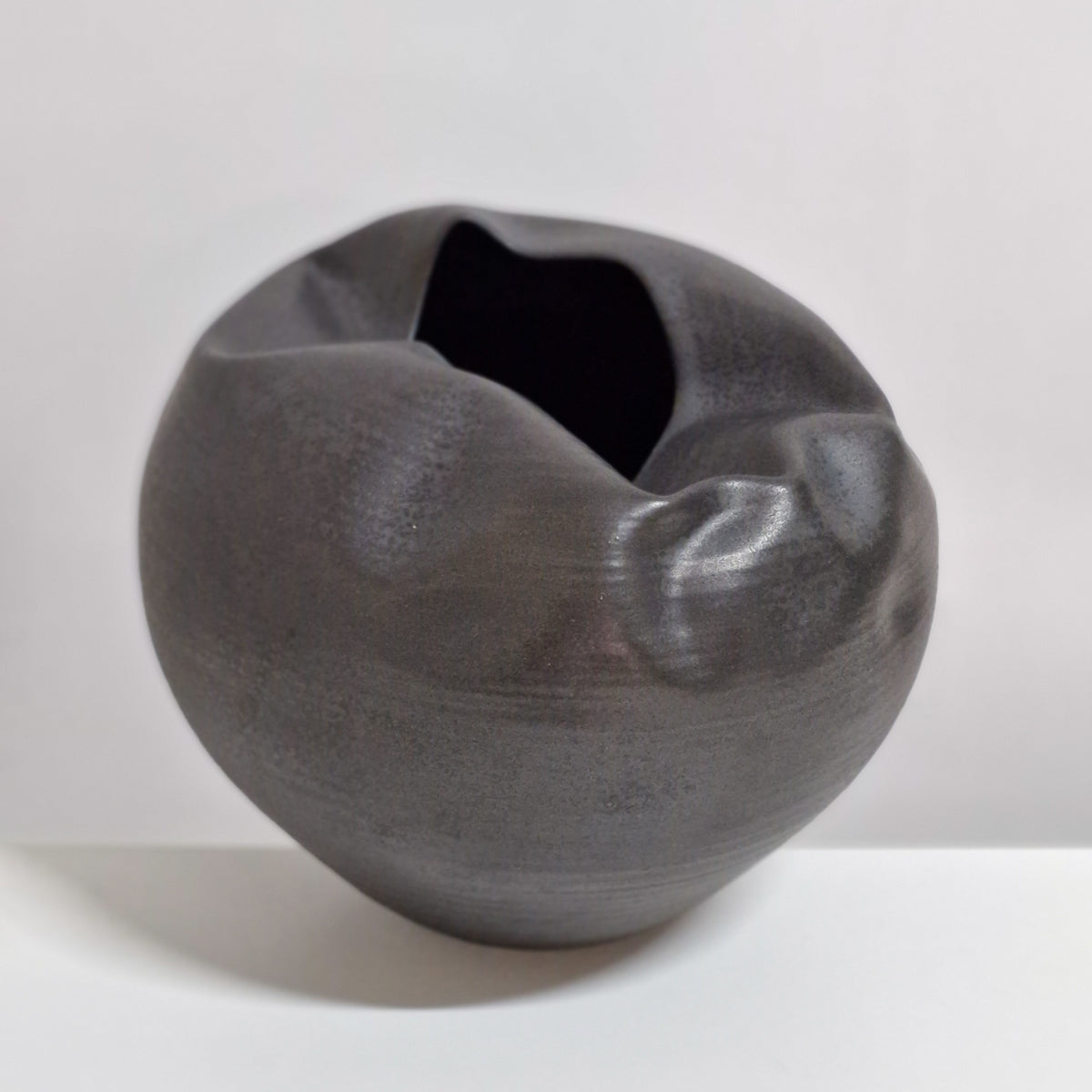 Breathing In Enclosed Black Form, Unique Ceramic Sculpture Vessel